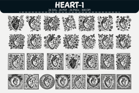 Anatomic Heart Vector Set – 26 Graphics & Illustrations for Brand Design