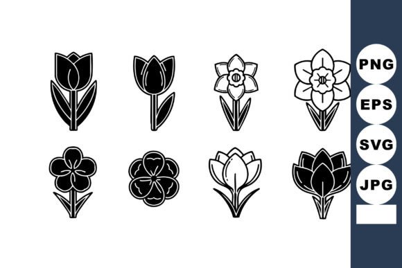 Black and White Vector Icons of Tulip Da: Minimalist Graphics for Crafters & Etsy Sellers