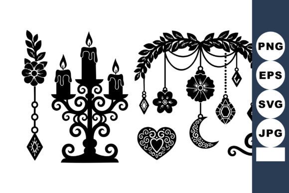 Black Silhouette Candle Holder with Flor Graphics for Elegant Craft Design