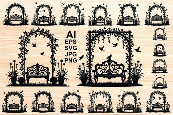 Black Silhouette Garden Benches Graphics & Illustrations for Real Crafting