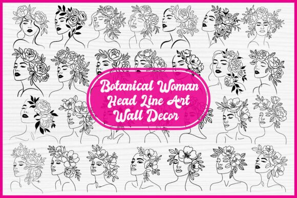 Botanical Woman Head Line Art Wall Decor: Elegant Graphics for Branding & Visual Content
