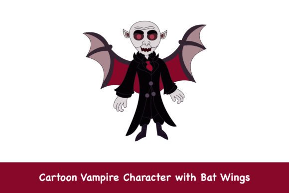 Cartoon Vampire Character with Bat Wings – Spooky Illustration for Halloween Graphics