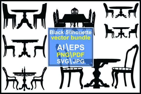 Dining Table and Chair Silhouettes Graphics for Illustrations