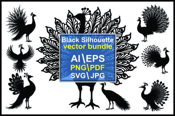 Elegant Black Peacock Silhouettes for Sophisticated Brand Graphics & Illustrations