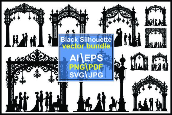 Elegant Wedding Silhouette Graphics for Editorial and Web Design