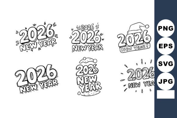 Hand-drawn 2026 New Year Celebration Graphics for Crafters & Etsy Sellers