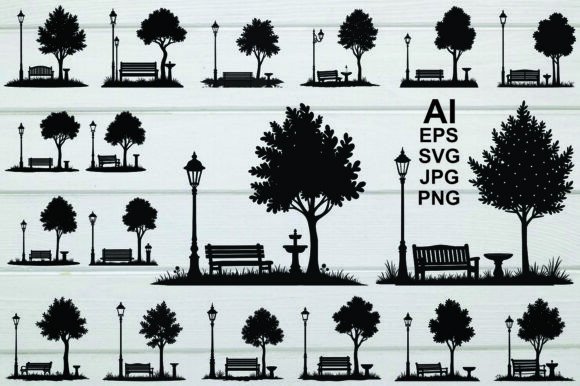 Park Silhouette Set Vector: A Versatile Graphic for Natural Branding