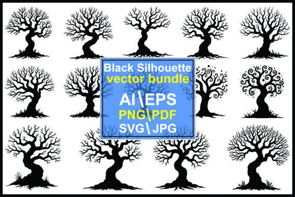 Silhouette Bare Trees with Roots Graphics & Illustrations Bundle