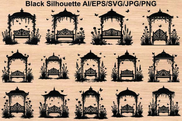 Silhouette Garden Gazebo Bamboo Graphics for Real Crafting and Handmade Business Use