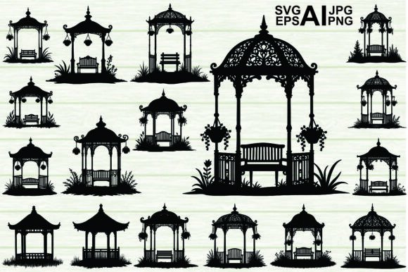 Silhouette Garden Gazebo Vector Graphics & Illustrations Bundle