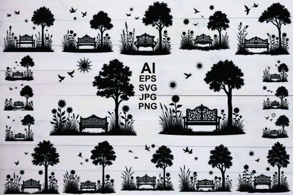 Silhouette Garden Scenes Benches Trees – A Practical Review for Digital Sellers