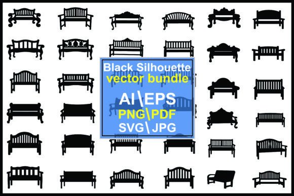 Silhouette Park Bench Black Color Graphics for Illustrations