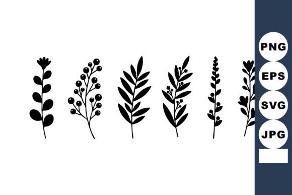 Silhouette Set of Six Different Botanica: Elegant Graphics for Natural Branding