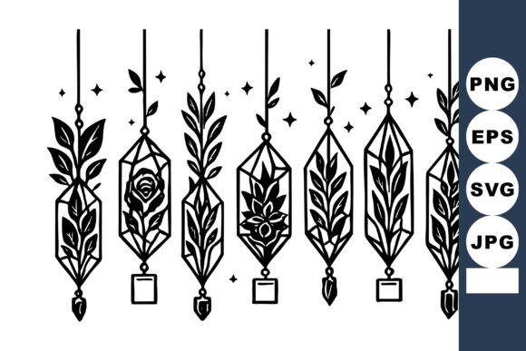 Stylish Botanical Graphics: Hanging Geometric Terrarium Plants with Illustrations