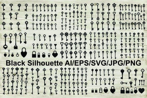 Vintage Key Silhouettes Graphics & Illustrations for Digital Sellers
