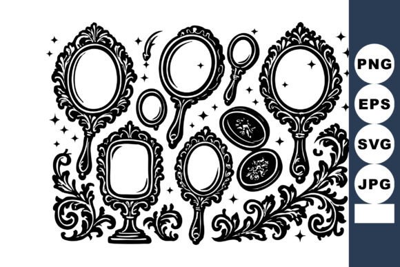 Vintage Ornate Hand Mirrors & Decorati: Elegant Graphics for Timeless Branding