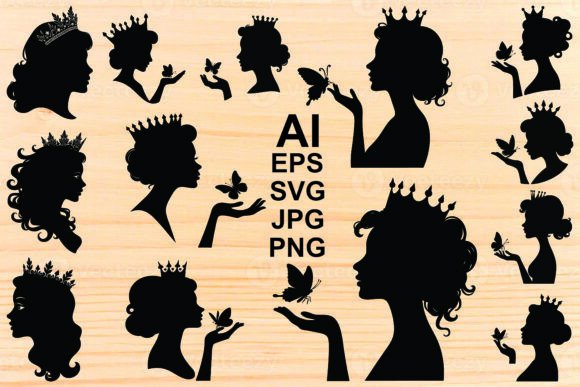 Woman Crown Silhouette Vector Art for Graphics & Illustrations Sellers